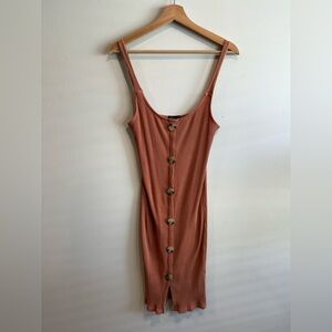 Cotton On Button-Front Midi Dress in Warm Terracotta